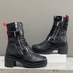 Charles by Charles David Clout Black Leather Strappy buckle Boots Size 8.5